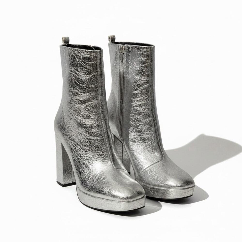 REPORT Joaquin Silver Metallic Platform Boots Women's Chunky Block Heel Sz 10 - Picture 4 of 9